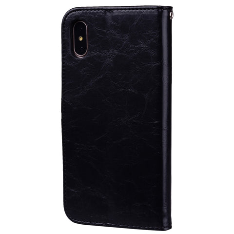 For iPhone X / XS Business Style Oil Wax Texture Horizontal Flip Leather Case with Holder & Card Slots & Wallet, For iPhone X