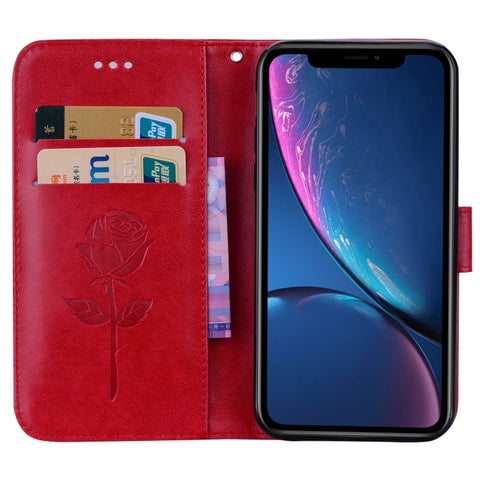 For iPhone XR Rose Embossed Horizontal Flip PU Leather Case,  with Holder & Card Slots & Wallet, For XR