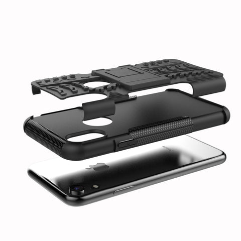 For iPhone XR Tire Texture TPU+PC Shockproof Case with Holder, For iPhone XR, For XR