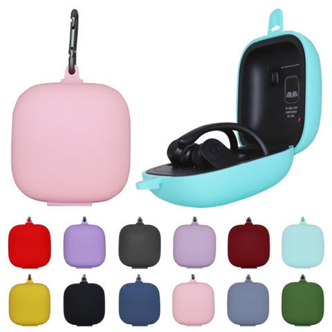 Solid Color Silicone Wireless Bluetooth Earphone Protective Case for Beats Powerbeats Pro, Mint Green, Purple, Red, Wine Red, Black, Yellow, Dark Blue, Pink, Gray Blue, Grass Green, Grey, Light Purple