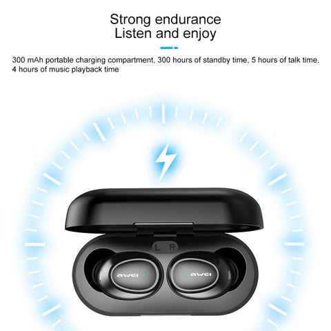 awei T6 TWS Bluetooth V5.0 Ture Wireless Sports Headset with Charging Case