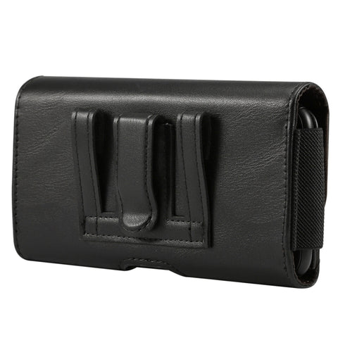 Lambskin Elastic Band Men 5.2 Inch Mobile Phone Universal Hanging Waist Leather Case with Card Slot,