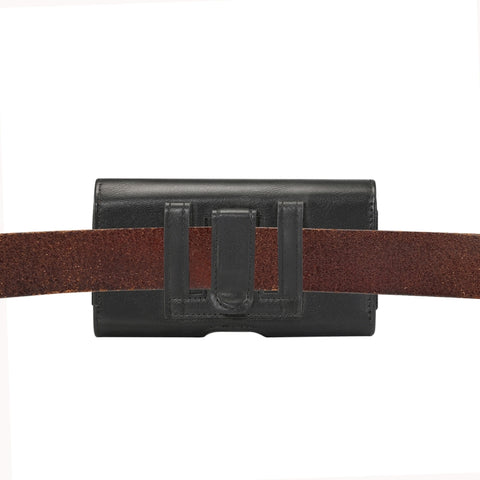 Lambskin Elastic Band Men 5.2 Inch Mobile Phone Universal Hanging Waist Leather Case with Card Slot,