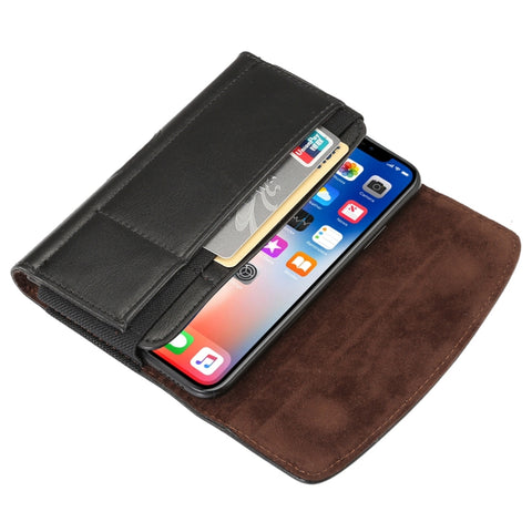 Lambskin Elastic Band Men 5.2 Inch Mobile Phone Universal Hanging Waist Leather Case with Card Slot,