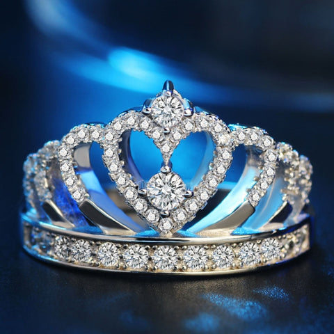 Princess Queen Crown-shaped Platinum Plated Zircon Ring, US Size: 8, Diameter: 18.1mm, Perimeter: 57mm, 8