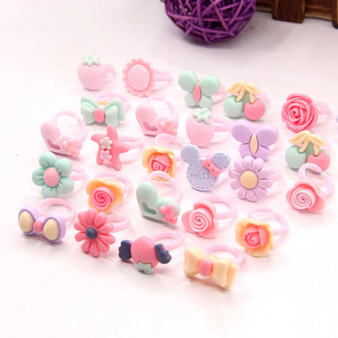 100 PCS Children Cute Cartoon Resin Flower Animal Heart Bow-knot Ring, Frosted Surface, Frosted Surface, 100 PCS