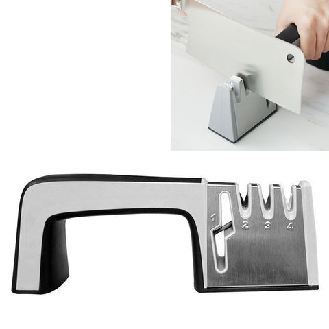 4 in 1 Stainless Steel Knife Sharpener Four Section Hand-held Quick Sharpening Tool with Non Slip Handle, 4 in 1 (Black), 4 in 1 (Red)