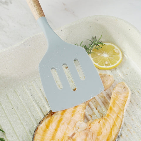 13 in 1 Silicone Wood Handle Heat-resistant Cooking Cutlery Sets Kitchen Tools with Small Container, 13 in 1, with Small Container