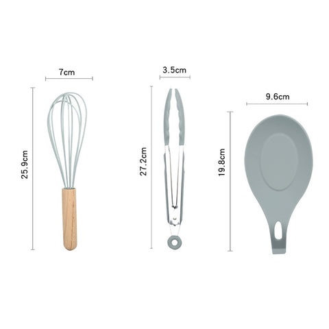 13 in 1 Silicone Wood Handle Heat-resistant Cooking Cutlery Sets Kitchen Tools with Small Container, 13 in 1, with Small Container