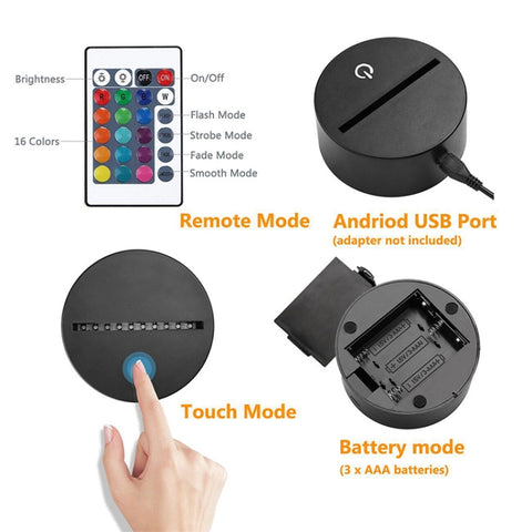 Playing Baseball Shape 3D Colorful LED Vision Light Table Lamp, USB Touch Version, USB Touch Version