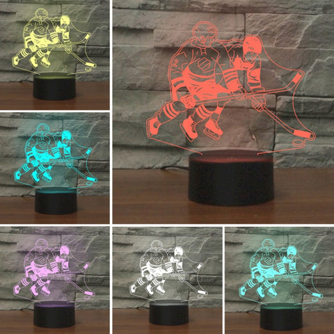 Playing Ice Hockey Shape 3D Colorful LED Vision Light Table Lamp, Charging Touch Version, Charging Touch Version