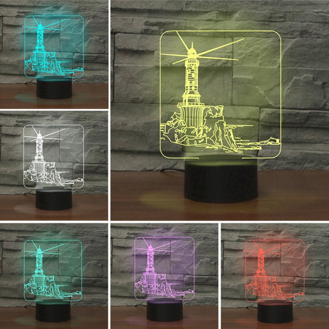 Lighthouse Shape 3D Colorful LED Vision Light Table Lamp, 16 Colors Remote Control Version, 16 Colors Remote Control Version
