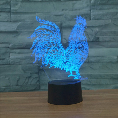 Cock Shape 3D Colorful LED Vision Light Table Lamp, 16 Colors Remote Control Version, 16 Colors Remote Control Version
