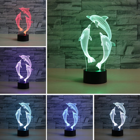 Three Dolphins Shape 3D Colorful LED Vision Light Table Lamp, Crack Remote Control Version, Crack Remote Control Version