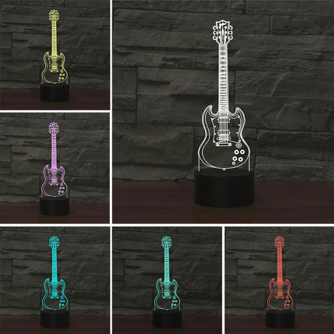 Five-string Guitar Shape 3D Colorful LED Vision Light Table Lamp, USB & Battery Version, USB & Battery Version