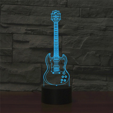 Five-string Guitar Shape 3D Colorful LED Vision Light Table Lamp, Charging Touch Version, Charging Touch Version