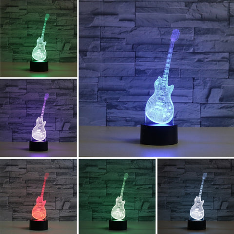 Guitar Shape 3D Colorful LED Vision Light Table Lamp, USB & Battery Version, USB & Battery Version