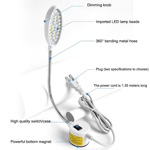 LED Sewing Machine Lamp Dimmable Magnet Working Energy-saving Lamp, 30 Lamp Beads, 30 Beads