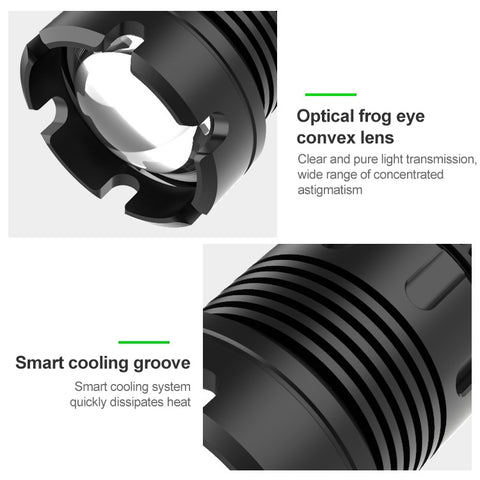Short Style Micro USB Charging Outdoor Waterproof P70 + COB LED Flashlight, Support Power Display & Telescopic Focusing & 7-level Brightness Adjustment, P70