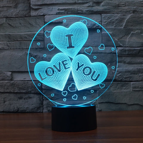 7-color Discoloration Creative Visual Stereo Lamp Desk Lamp Novelty Gift, I LOVE YOU Pattern