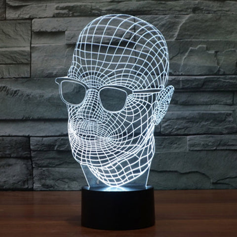 7 Color Discoloration Creative Visual Stereo Lamp Desk Lamp Night Light, Product Size: 23.6 x 14.0 x 8.7 cm, Man with Glasses Style