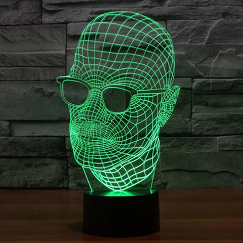 7 Color Discoloration Creative Visual Stereo Lamp Desk Lamp Night Light, Product Size: 23.6 x 14.0 x 8.7 cm, Man with Glasses Style