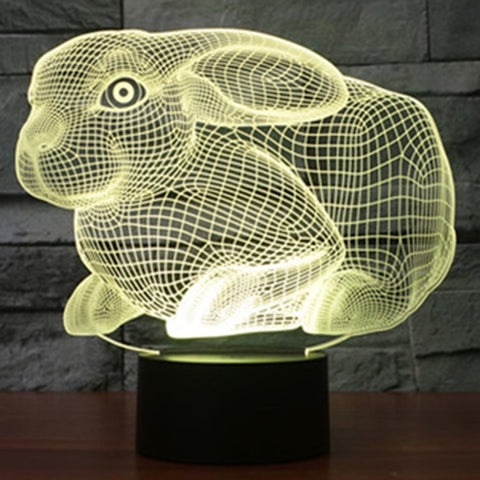 7 Colour Discoloration Creative Visual Stereo Lamp Desk Lamp Night Light, Rabbit Shape