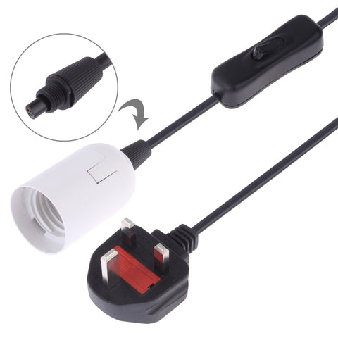 E27 Wire Cap Switch Lamp Holder Chandelier Power Socket with 1.8m Extension Cable, Big UK Plug, Big UK Plug, 1.8m