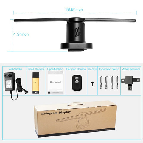 224 LEDs Hologram Holographic Display Fan with Remote Control, Support 4GB TF Card, AC 100-240V, 450 x 224 Pixels