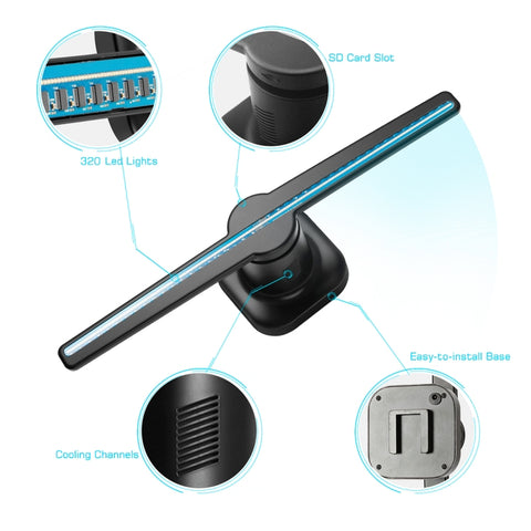 224 LEDs Hologram Holographic Display Fan with Remote Control, Support 4GB TF Card, AC 100-240V, 450 x 224 Pixels