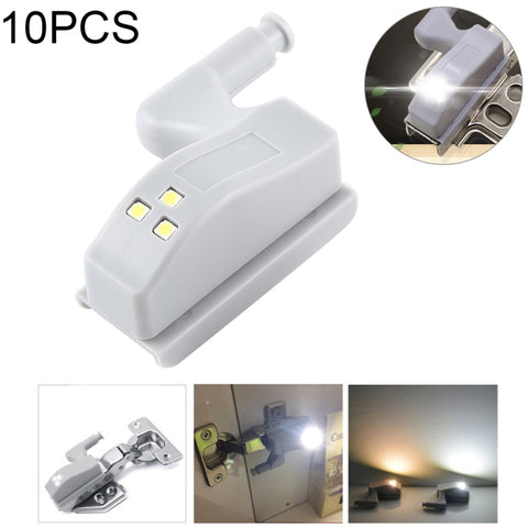 10 PCS 0.3W Universal Inner Hinge LED Sensor lamp Cupboard 3 LEDs Night light Auto ON/OFF Bulb, 10 PCS Warm White, 10 PCS White Light