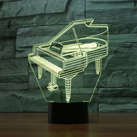 Piano Shape 3D Colorful LED Vision Light Table Lamp, 16 Colors Remote Control Version, 16 Colors Remote Control Version