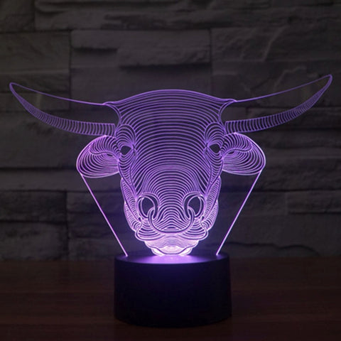 7 Colour Discoloration Creative Visual Stereo Lamp Desk Lamp Night Light, Cow Style