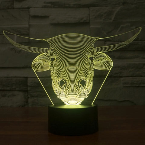 7 Colour Discoloration Creative Visual Stereo Lamp Desk Lamp Night Light, Cow Style