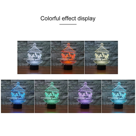 Carousel Black Base Creative 3D LED Decorative Night Light, Rechargeable with Touch Button, Rechargeable with Touch Button
