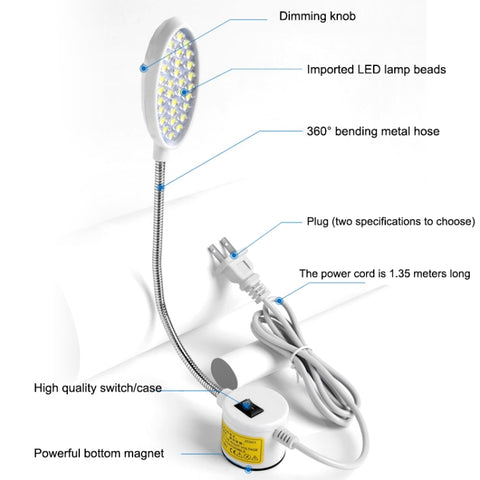 LED Sewing Machine Lamp Dimmable Magnet Working Energy-saving Lamp 22 Lamp Beads, 22 Beads