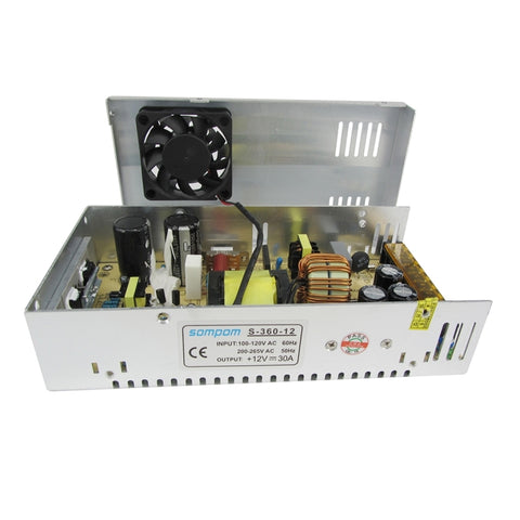 SOMPOM S-360-12 360W 12V 30A Iron Shell Driver LED Light Strip Lighting Monitor Power Supply, 360W 30A