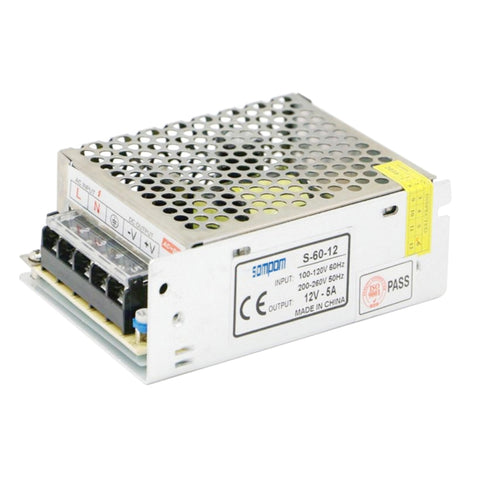SOMPOM S-60-12 60W 12V 5A Iron Shell Driver LED Light Strip Lighting Monitor Power Supply, 60W 5A