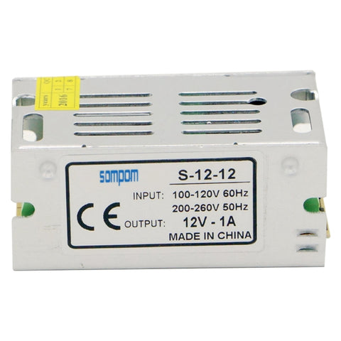 SOMPOM S-12-12 12W 12V 1A Iron Shell Driver LED Light Strip Lighting Monitor Power Supply, 12W 1A