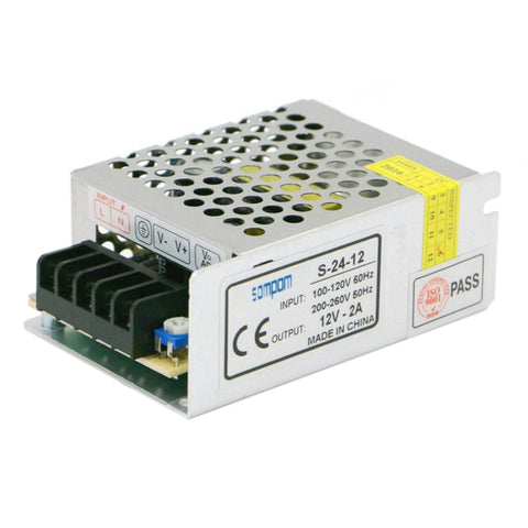 SOMPOM S-24-12 24W 12V 2A Iron Shell Driver LED Light Strip Lighting Monitor Power Supply, 24W 2A
