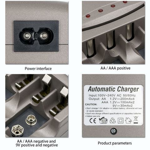 AC 100-240V 4 Slot Battery Charger for AA & AAA & 9V Ni-MH Battery, UK Plug
