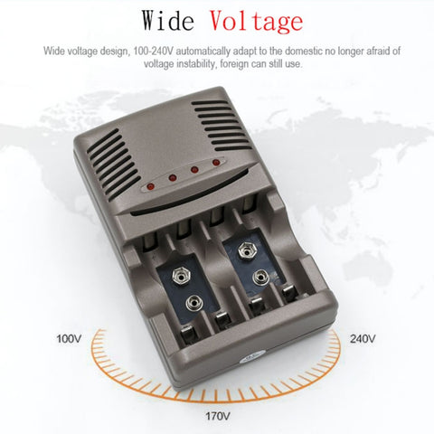AC 100-240V 4 Slot Battery Charger for AA & AAA & 9V Ni-MH Battery, UK Plug