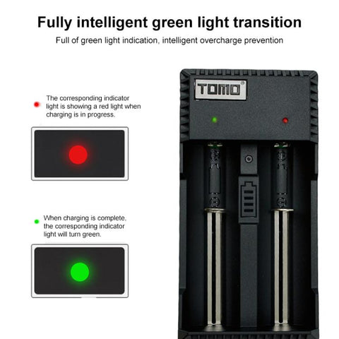 TOMO V6-2 USB Smart Battery Charger with  Indicator Light for 18650 / 18500 / 17650 / 16340 / 14500 / 10500 Li-ion Battery / AA / AAA Battery, TOMO V6-2