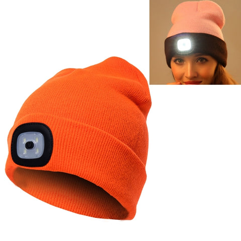 Unisex Warm Winter Polyacrylonitrile Knit Hat Adult Head Cap with 4 LED Lights, Button Battery, Button Battery