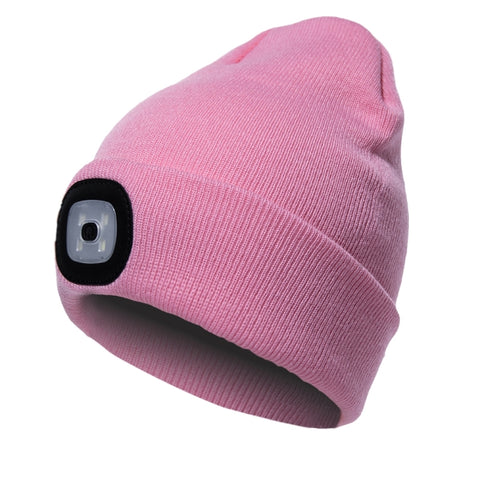 Unisex Warm Winter Polyacrylonitrile Knit Hat Adult Head Cap with 4 LED Lights, Button Battery, Button Battery
