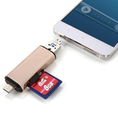 3 in 1 Type-c & Micro USB & USB 2.0 3 Ports SD / TF Card Reader for OTG Enabled Smartphones / PC