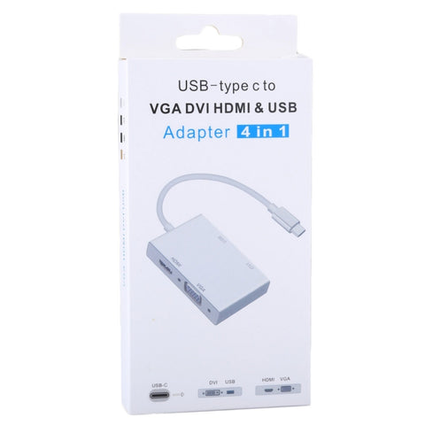 4 in 1 Hub USB-C / Type-C to VGA & DVI & HDMI & USB Adapter