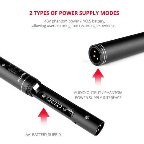 YELANGU YLG9933A MIC07 Professional Interview Condenser Video Shotgun Microphone with 6.5mm Audio Adapter & 3.5mm RXL Audio Cable