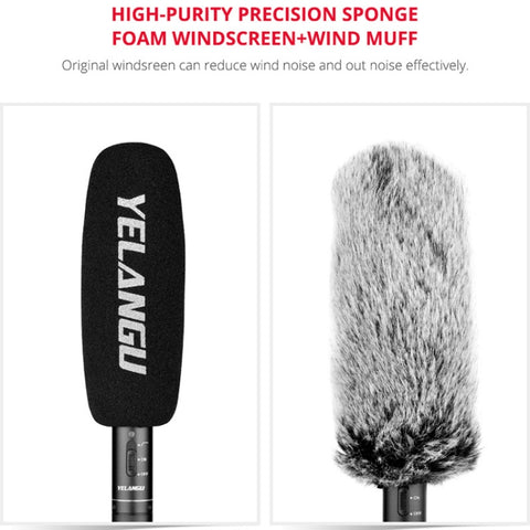 YELANGU YLG9933A MIC07 Professional Interview Condenser Video Shotgun Microphone with 6.5mm Audio Adapter & 3.5mm RXL Audio Cable
