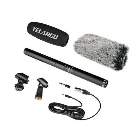 YELANGU YLG9933A MIC07 Professional Interview Condenser Video Shotgun Microphone with 6.5mm Audio Adapter & 3.5mm RXL Audio Cable